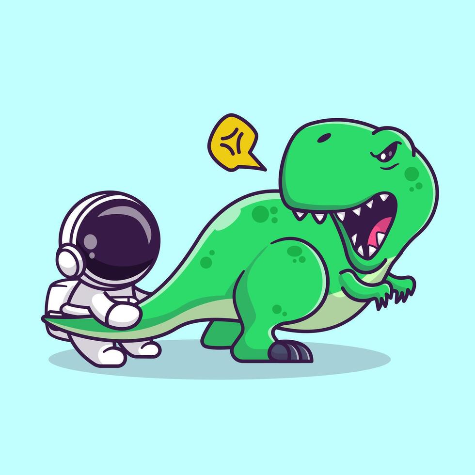 Cute Astronaut Playing With Dinosaur Cartoon vector
