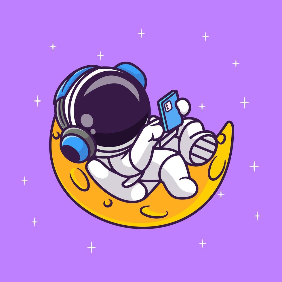 Cute Astronaut Listening Music On Moon With Headphone Cartoon vector