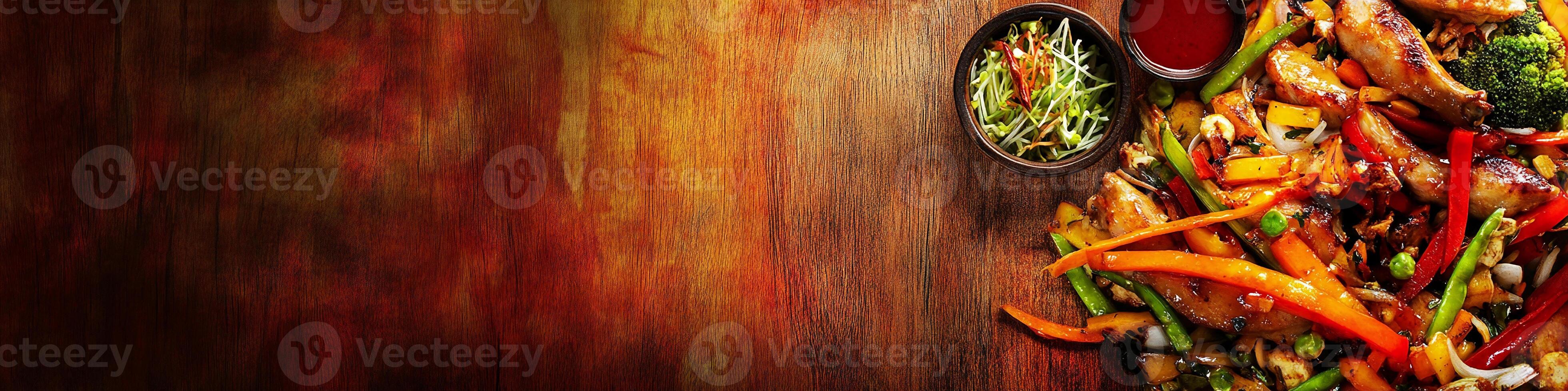 Wide Angle Food Photography for Restaurant with Copy Space photo