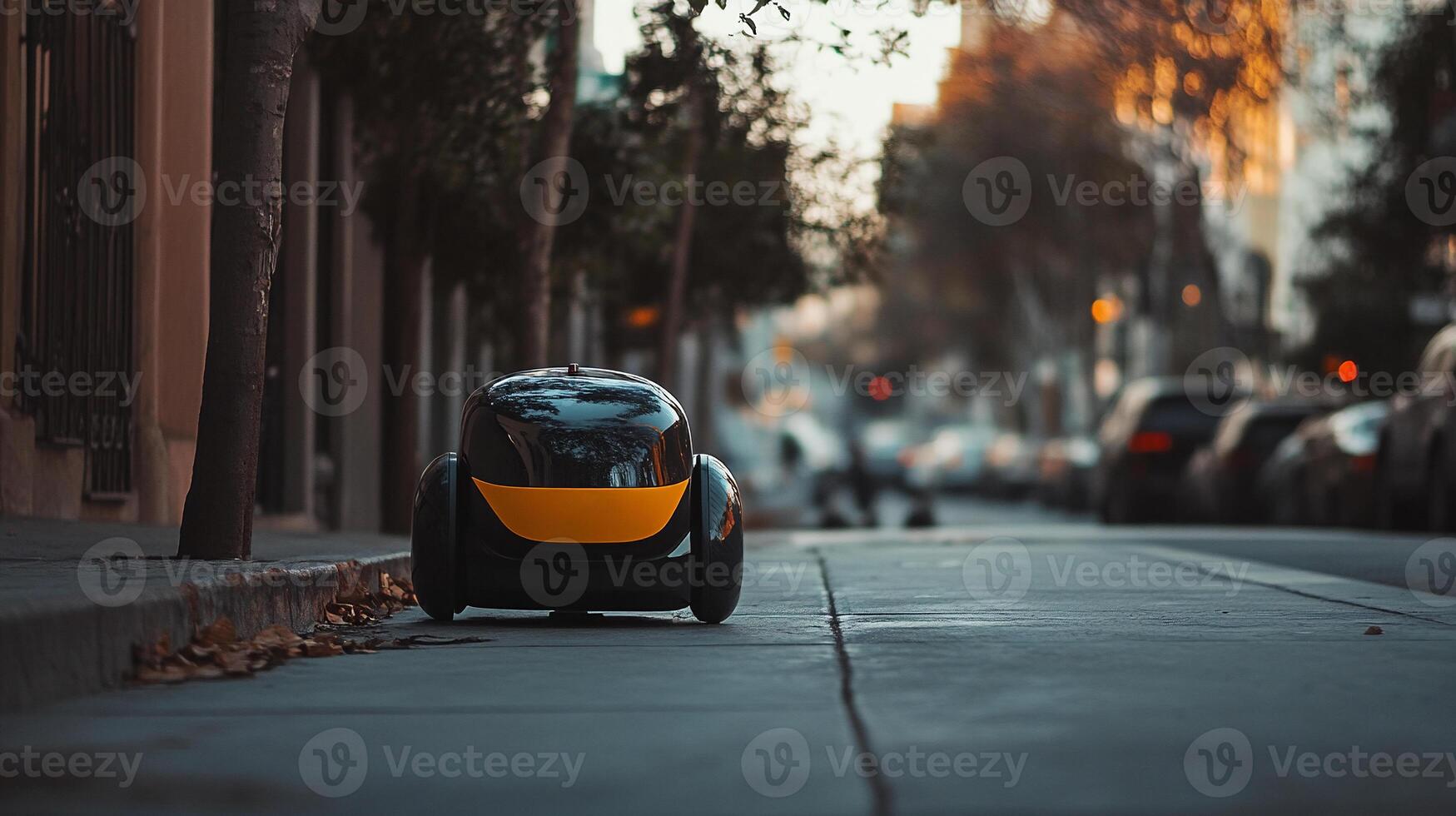 Tiny Autonomous Car Shaped Device for Delivery Highlighting Future of Automated Logistics photo