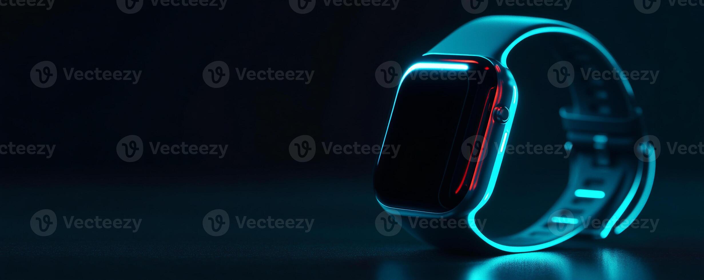 Technology Banner Featuring a Sleek Smartwatch Perfect for a Web Header Highlighting Modern Gadgets photo