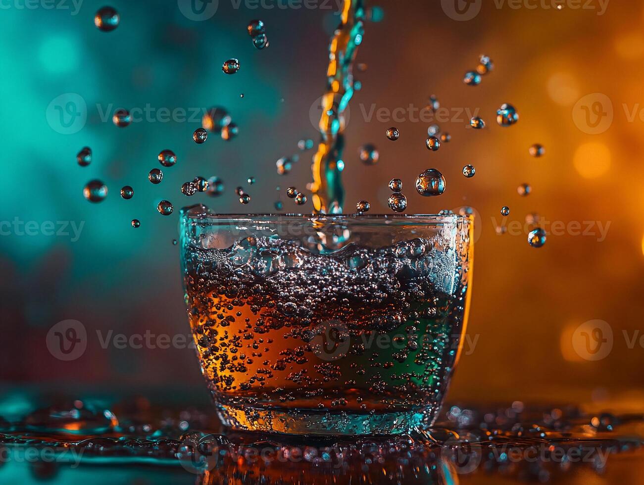 High Speed Photo of Soda Like Liquid Being Poured into a Glass Capturing Dynamic Motion and Refreshment