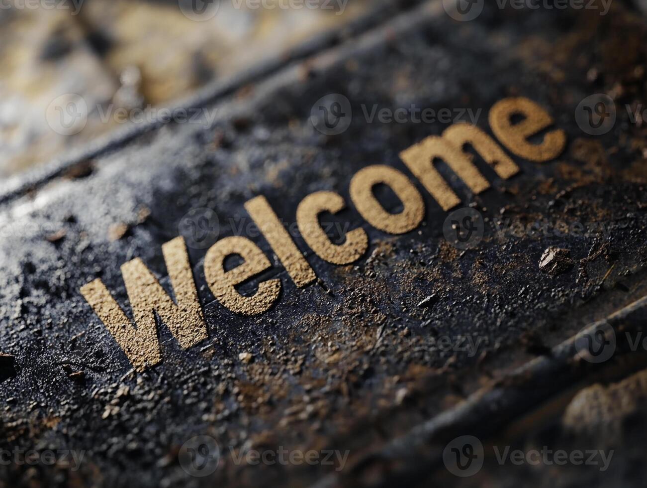 Close Up of Old Weathered Doormat with Welcome Writing and Vintage Charm photo