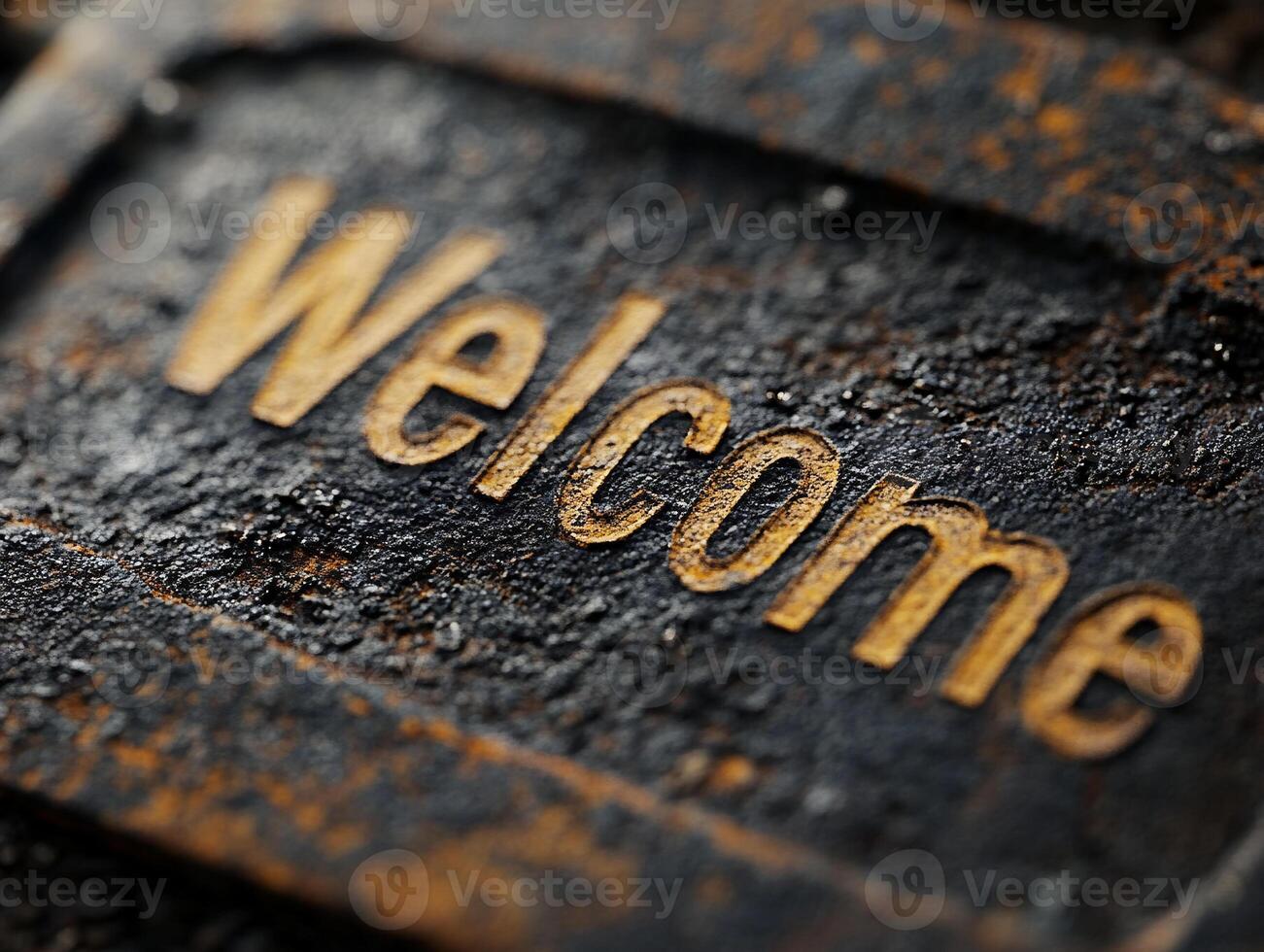 Close Up of Old Weathered Doormat with Welcome Writing and Vintage Charm photo