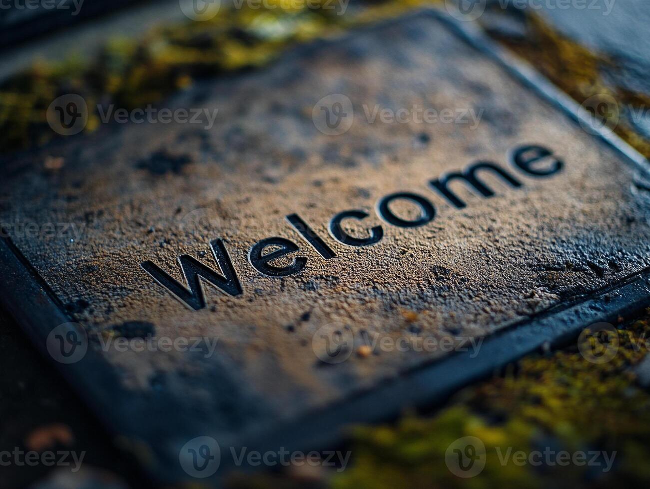 Close Up of Old Weathered Doormat with Welcome Writing and Vintage Charm photo