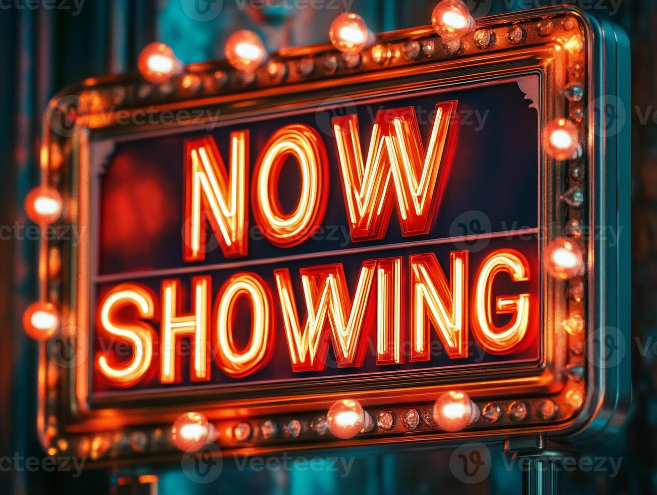 Bright Vintage Movie Marquee with Now Showing Text for Nostalgic Cinema Charm photo