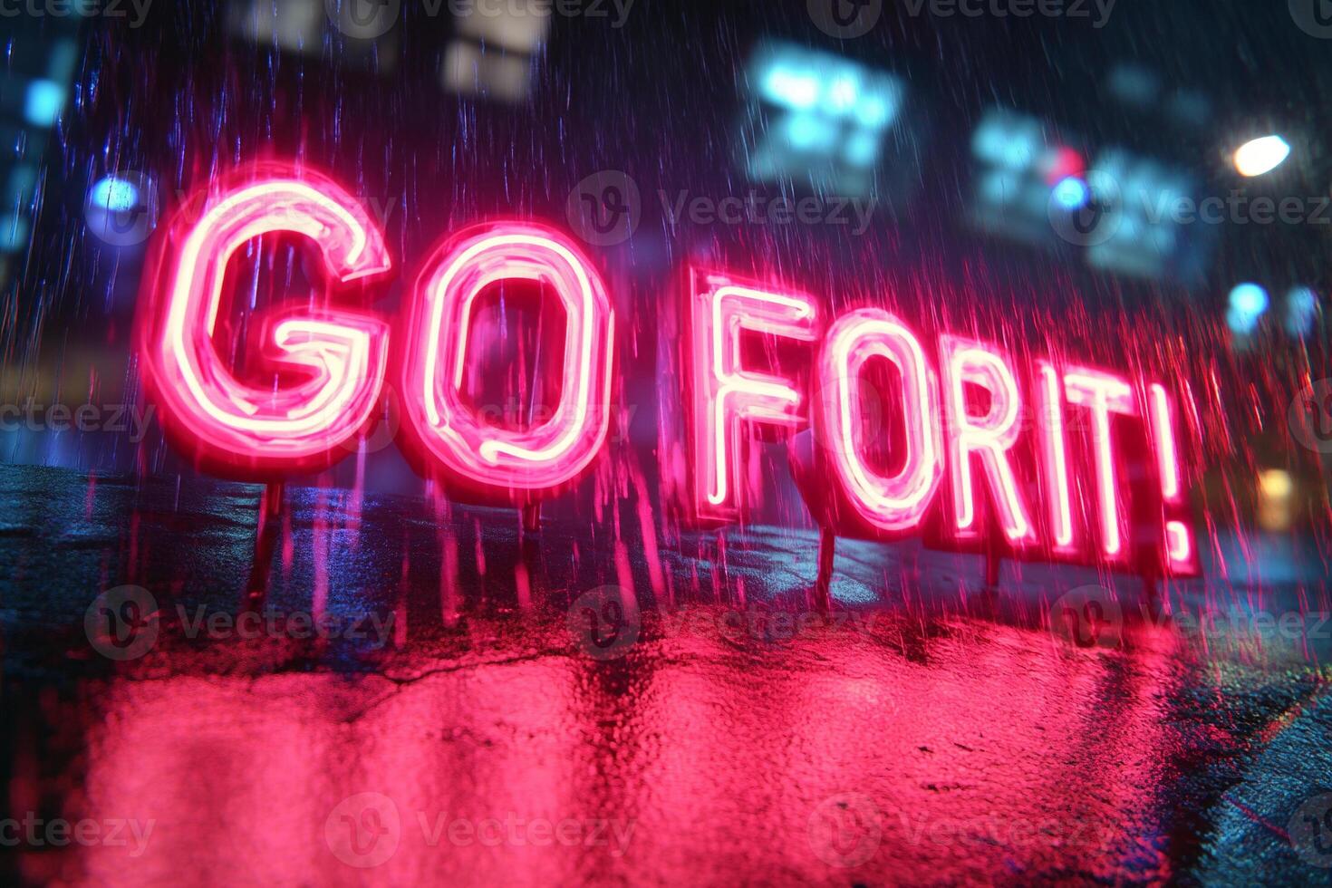 Neon Bright Sign Reads Go For It Capturing Bold Motivation photo