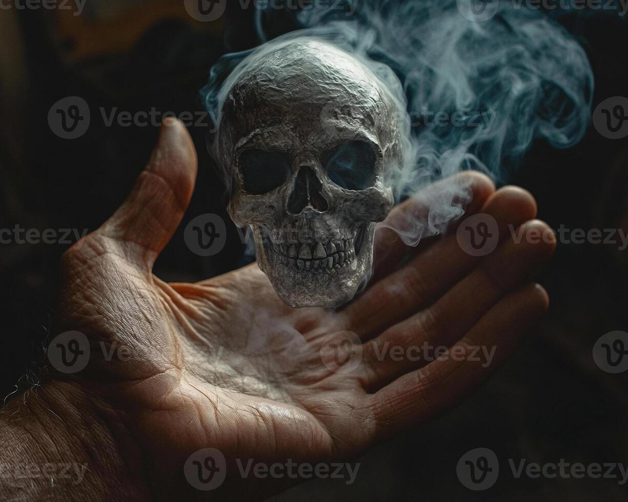 Skull Formed of Smoke and a Cigarette Capturing the Eerie Consequences of Smoking photo