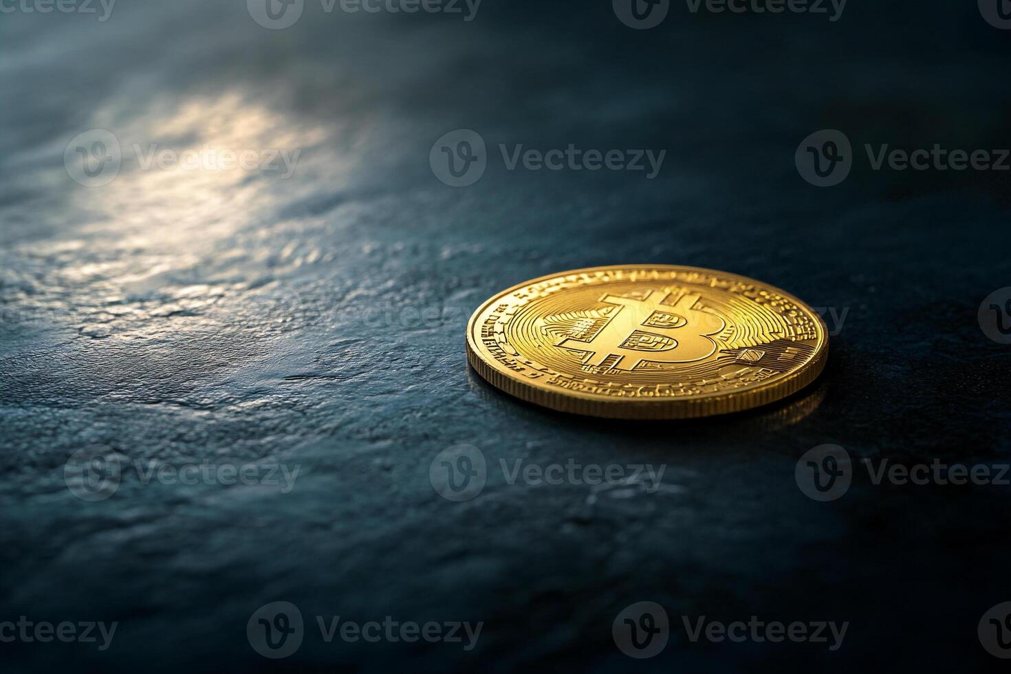 Bitcoin Coin with B Symbol on Dark Surface photo