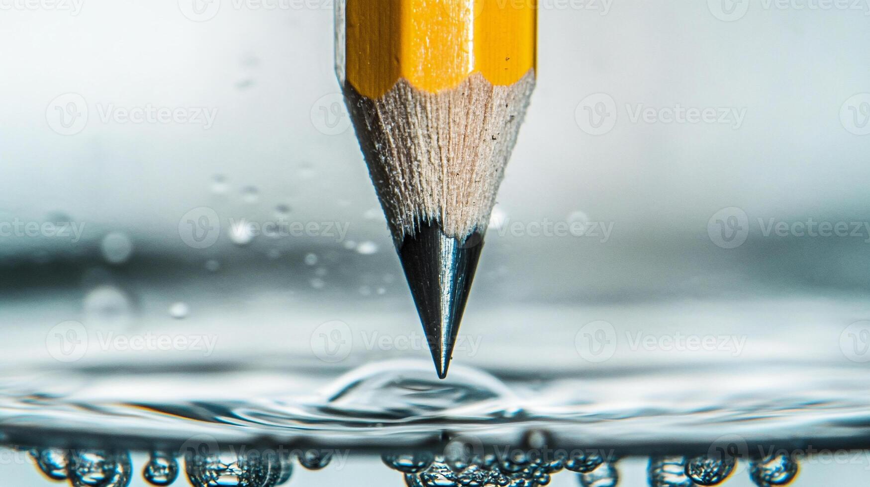 Tip of Sharp Pencil Submerging Under Water Close Up photo