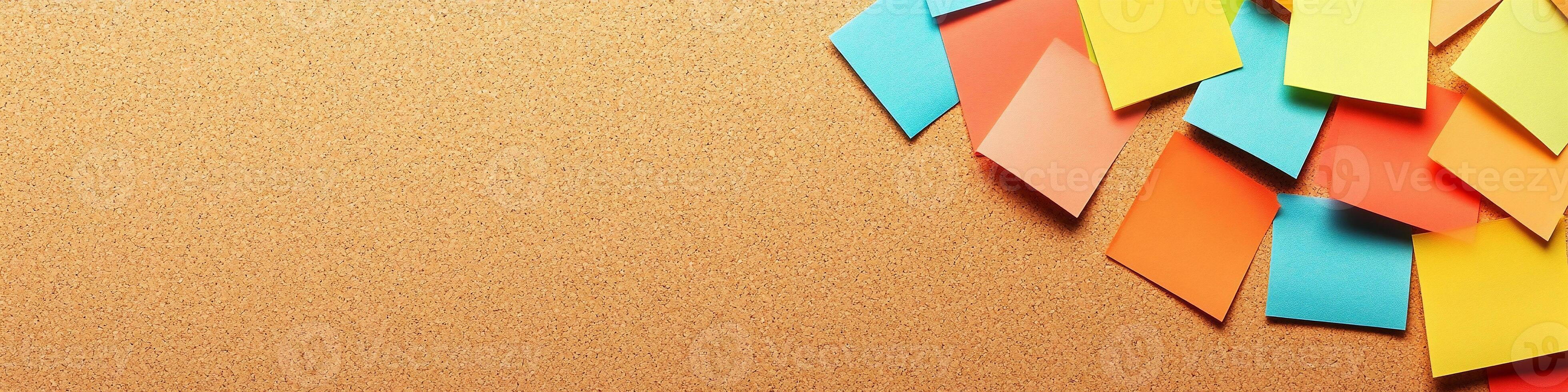 Sticky Notes on Cork Board with Copy Space photo