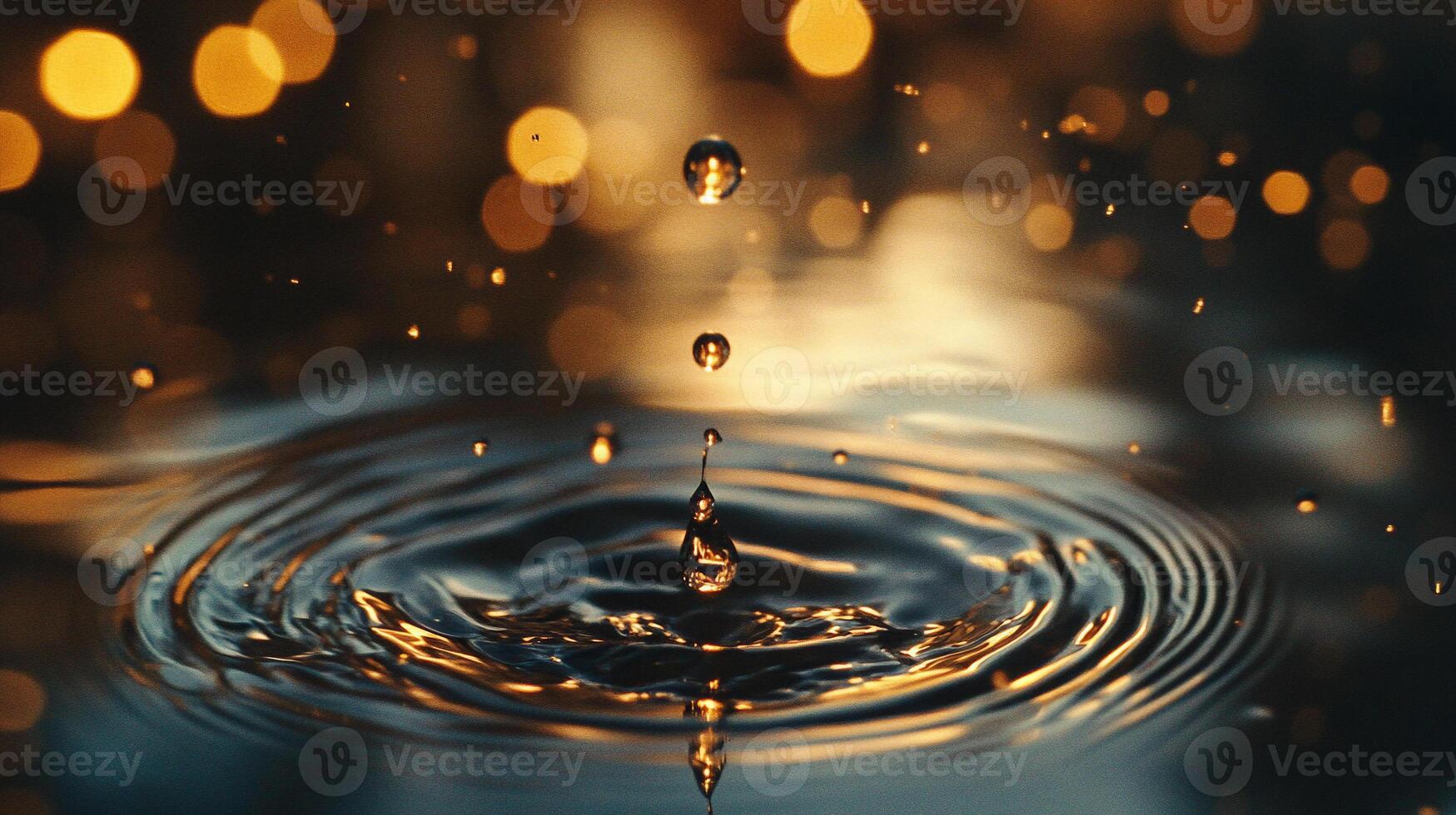 Single Raindrop Creating Ripple Effect on Water Surface photo