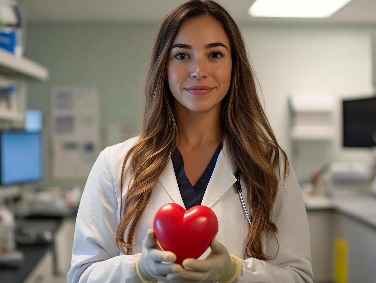 Young Doctor Holding a Heart Model with Gloves photo
