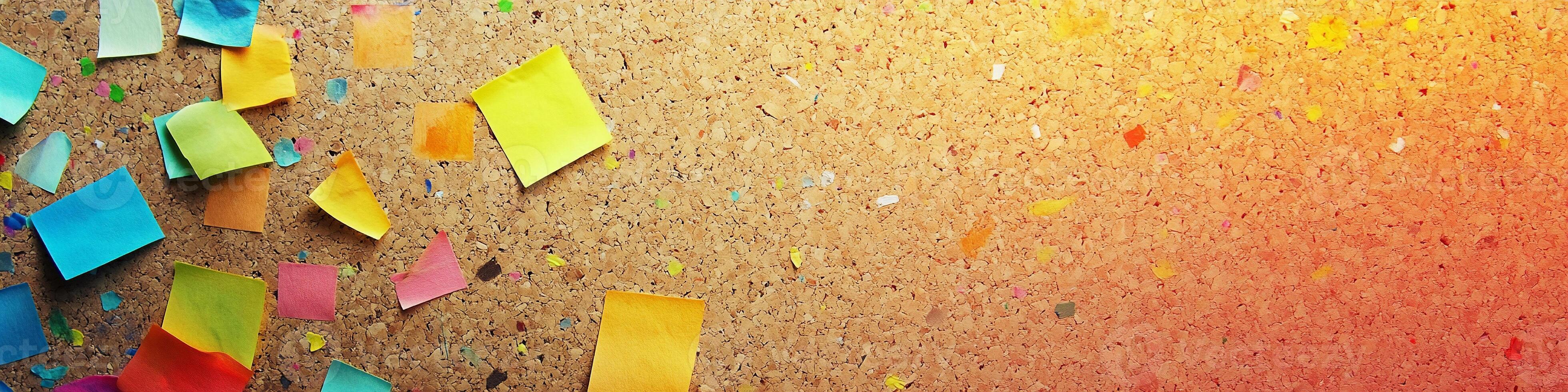 Sticky Notes on Cork Board with Copy Space photo
