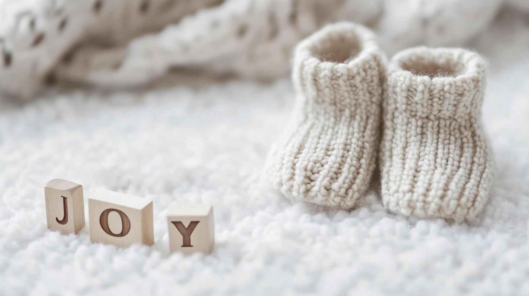 Tiny Baby Booties on Soft Carpet with Play Cubes Reading Joy Highlighting Innocence photo