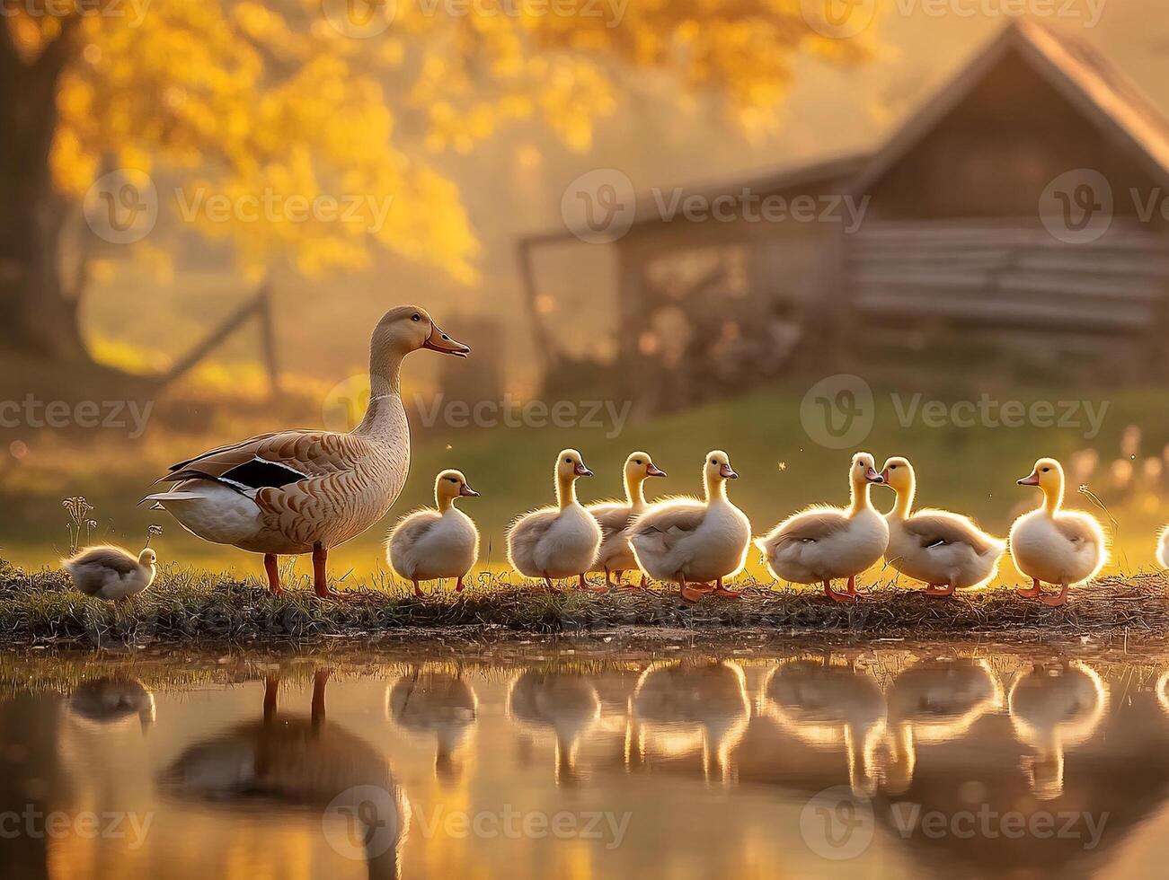 Group of Ducks in Sunlight Detailed Illustration photo