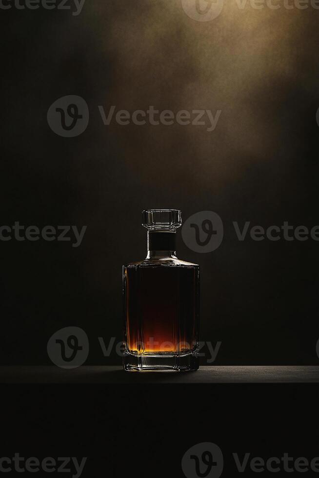 Dark Liquor Bottle on Dark Background with Copy Space photo