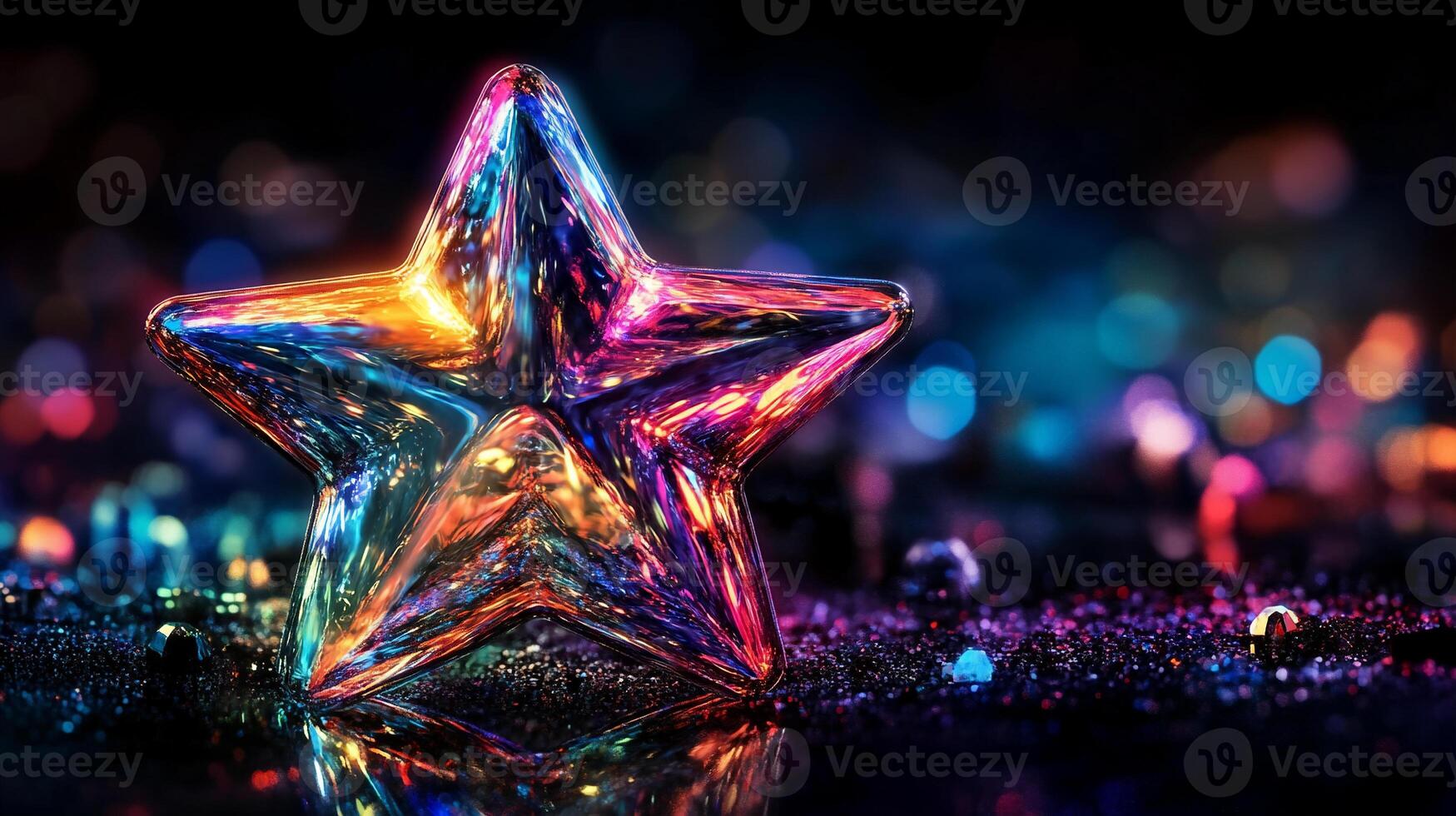 Translucent 3D Star Reflecting Shiny Colorful Lights photo