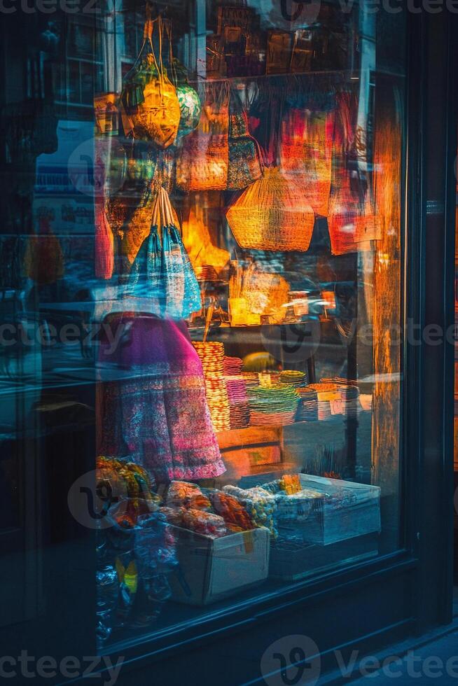 Silhouette of Person Shopping in Traditional Glass Storefront photo