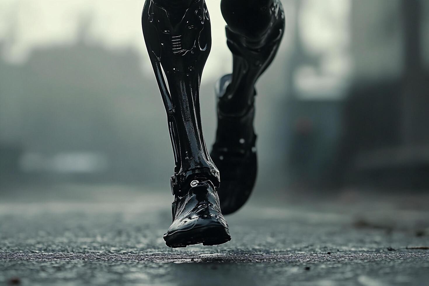 Running Prosthetic Legs Visible Below Knees Highlighting Modern Athletic Mobility photo