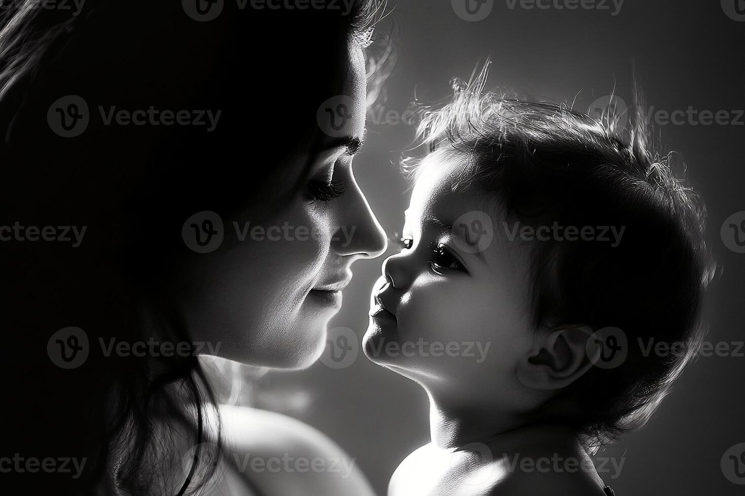 Warm Moment of a Mother and Her Newborn Baby in Monochromatic Black and White photo