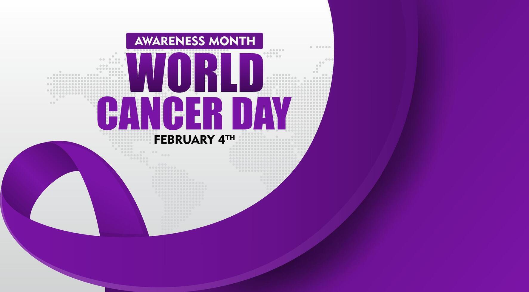 world cancer day background with purple ribbon and world map vector