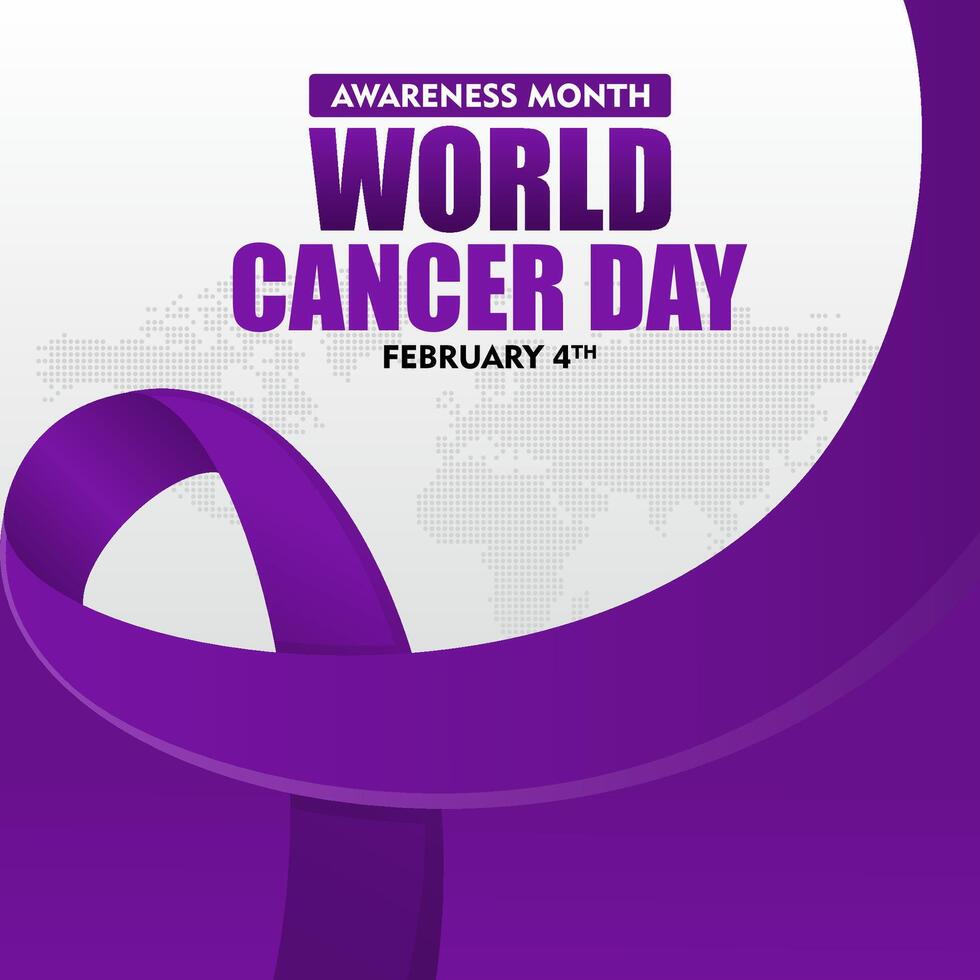 world cancer day background with purple ribbon and world map vector