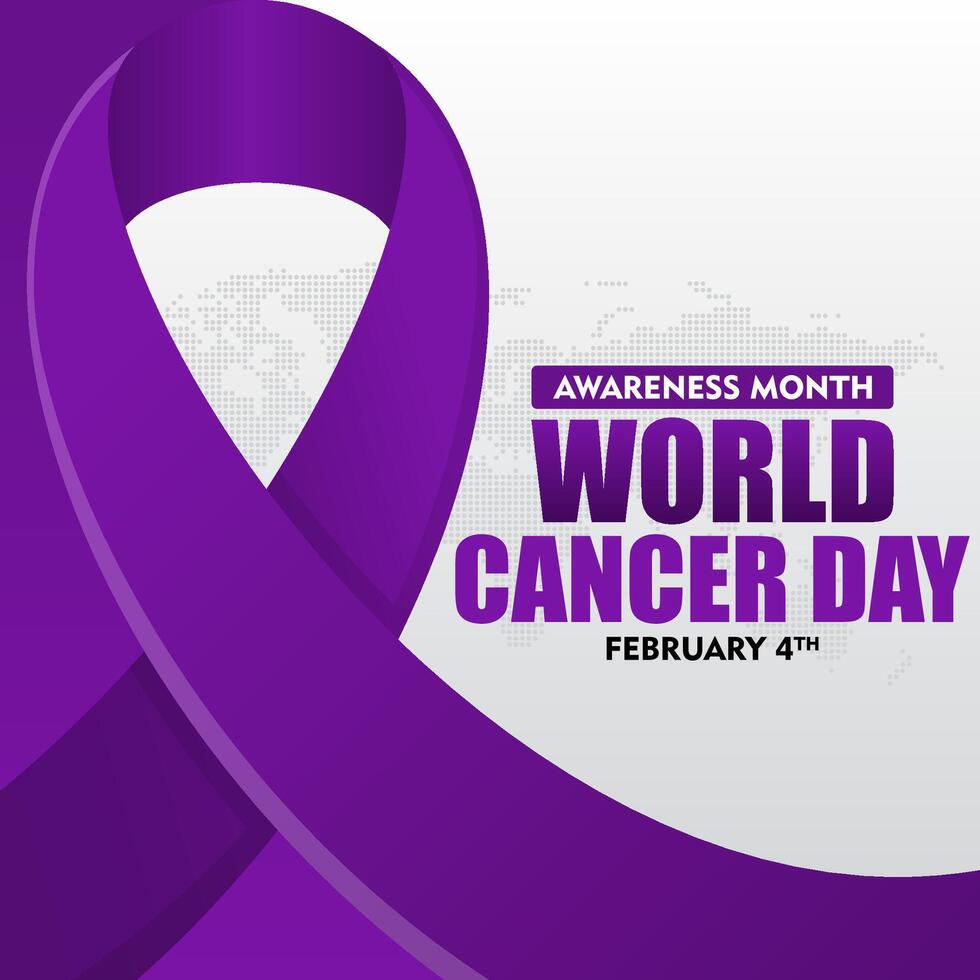 world cancer day background with purple ribbon for greeting card design background vector