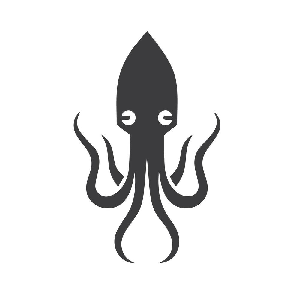 Black silhouette illustration of a squid vector