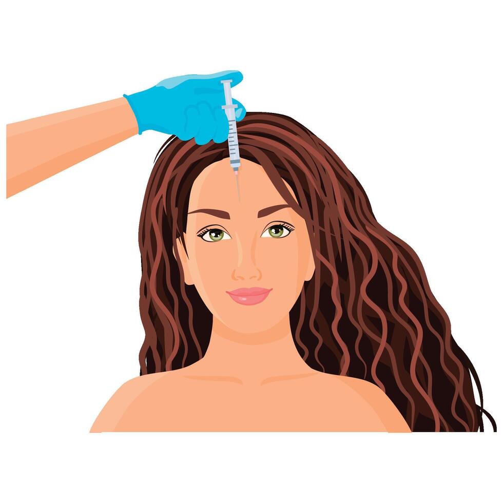 Beauty Injection. Doctor hands in gloves with syringe. Beauty, cosmetology, anti-aging concept. Female rejuvenating mesotherapy. Neurotoxin injection. vector