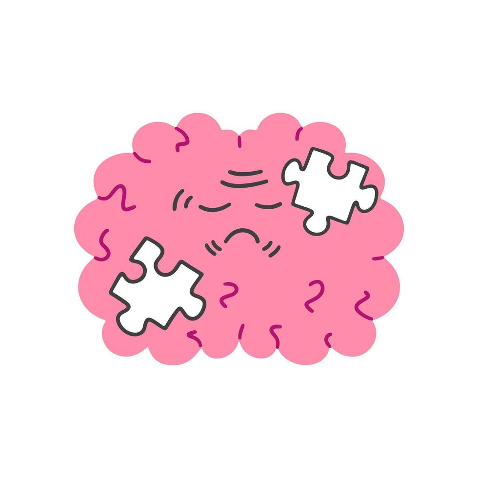 Concept of mental disorder, depression, dementia, Alzheimer's, anxiety. Sad brain icon in flat style. illustration vector