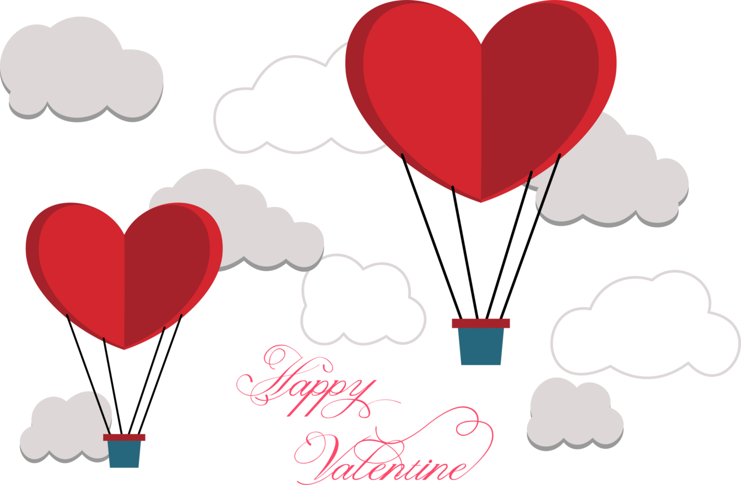 Happy Valentine's Day banner with illustration of gift box with heart balloons floating in the sky png