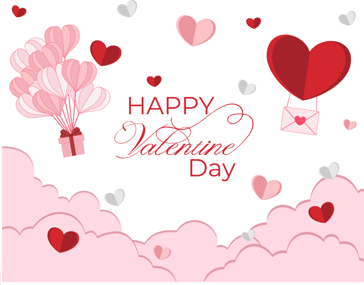 Happy Valentine Day background in Paper Cut Style with Hearts decoration and Empty Space png