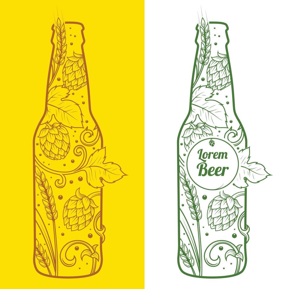 Beer bottle abstract ornament illustration. Engraving style vector