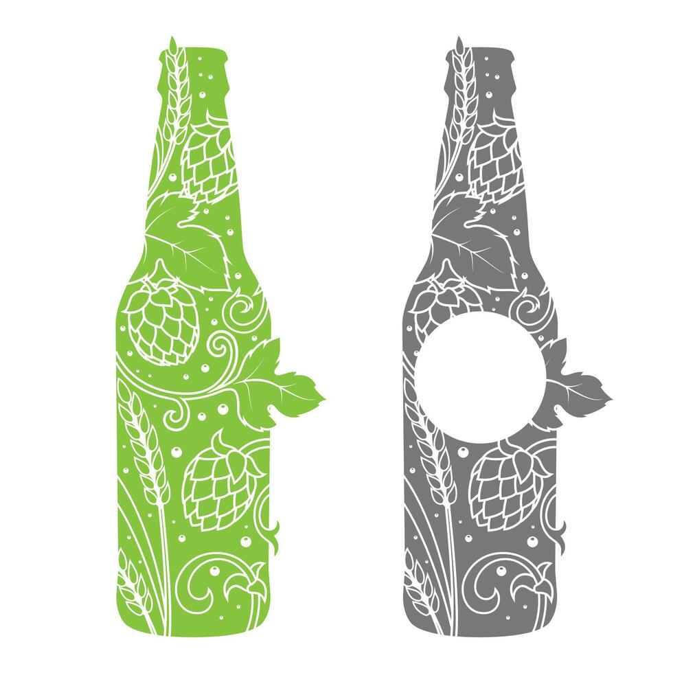 Beer bottle abstract ornament illustration. Engraving style vector