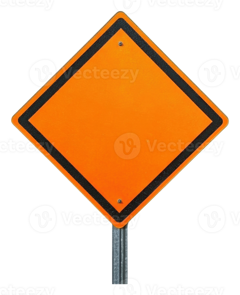 Blank orange warning sign on a metal pole png