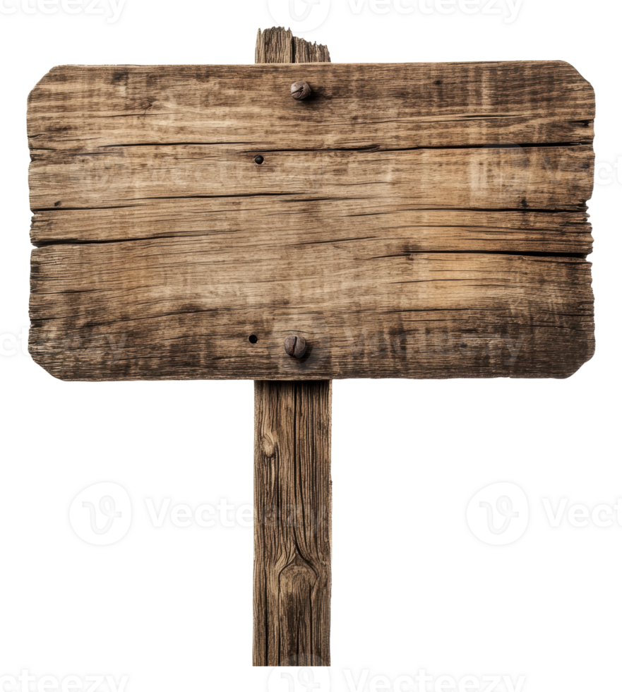 Rustic wooden sign on a post in natural setting png