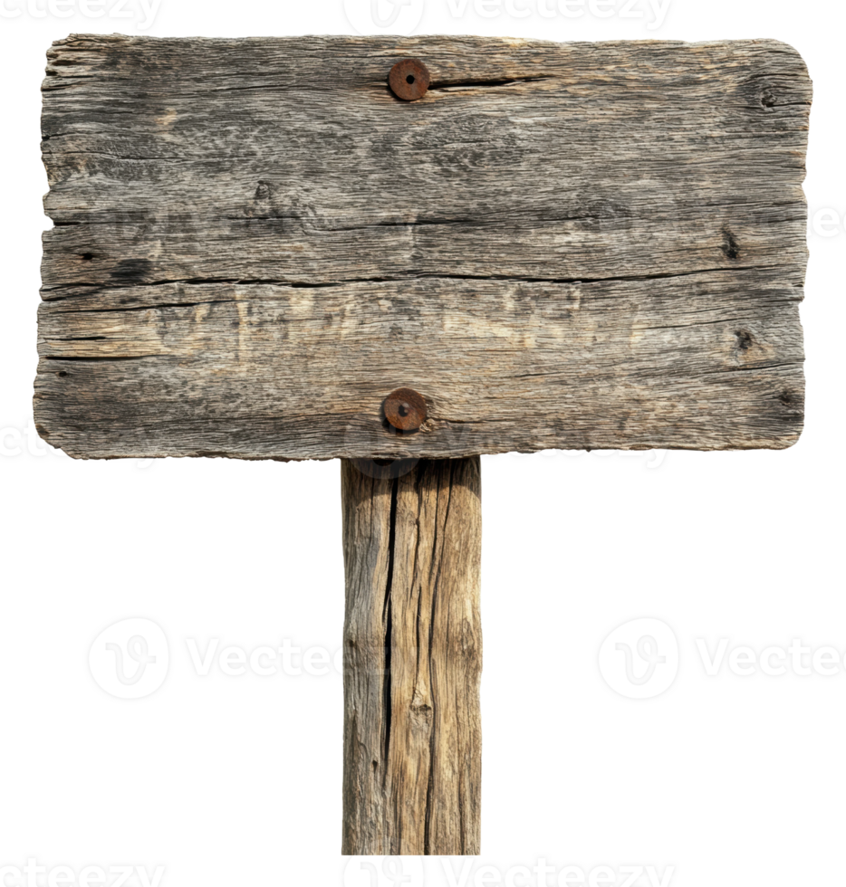 Weathered wooden sign in a rustic outdoor setting png