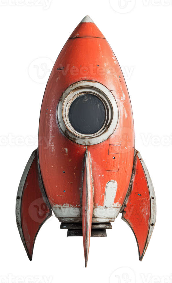 Vintage rocket with orange and white design png