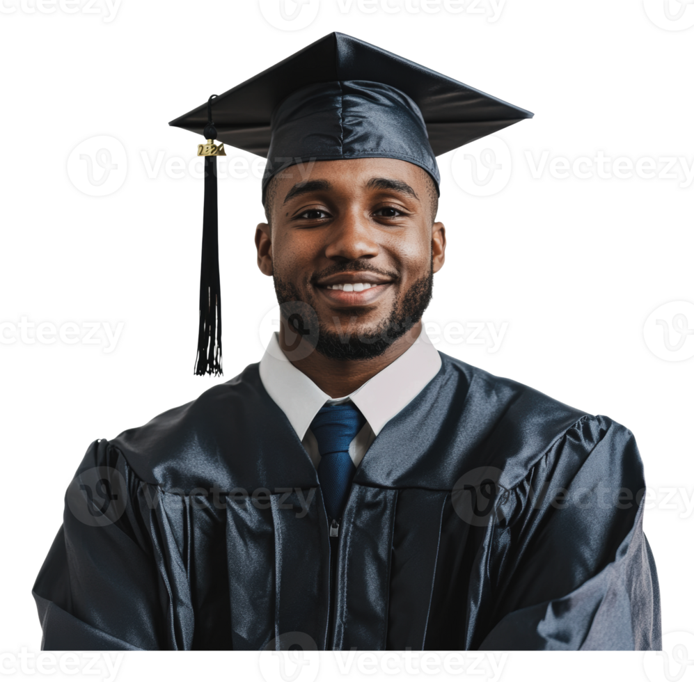 Recent grad in cap and gown celebrates png