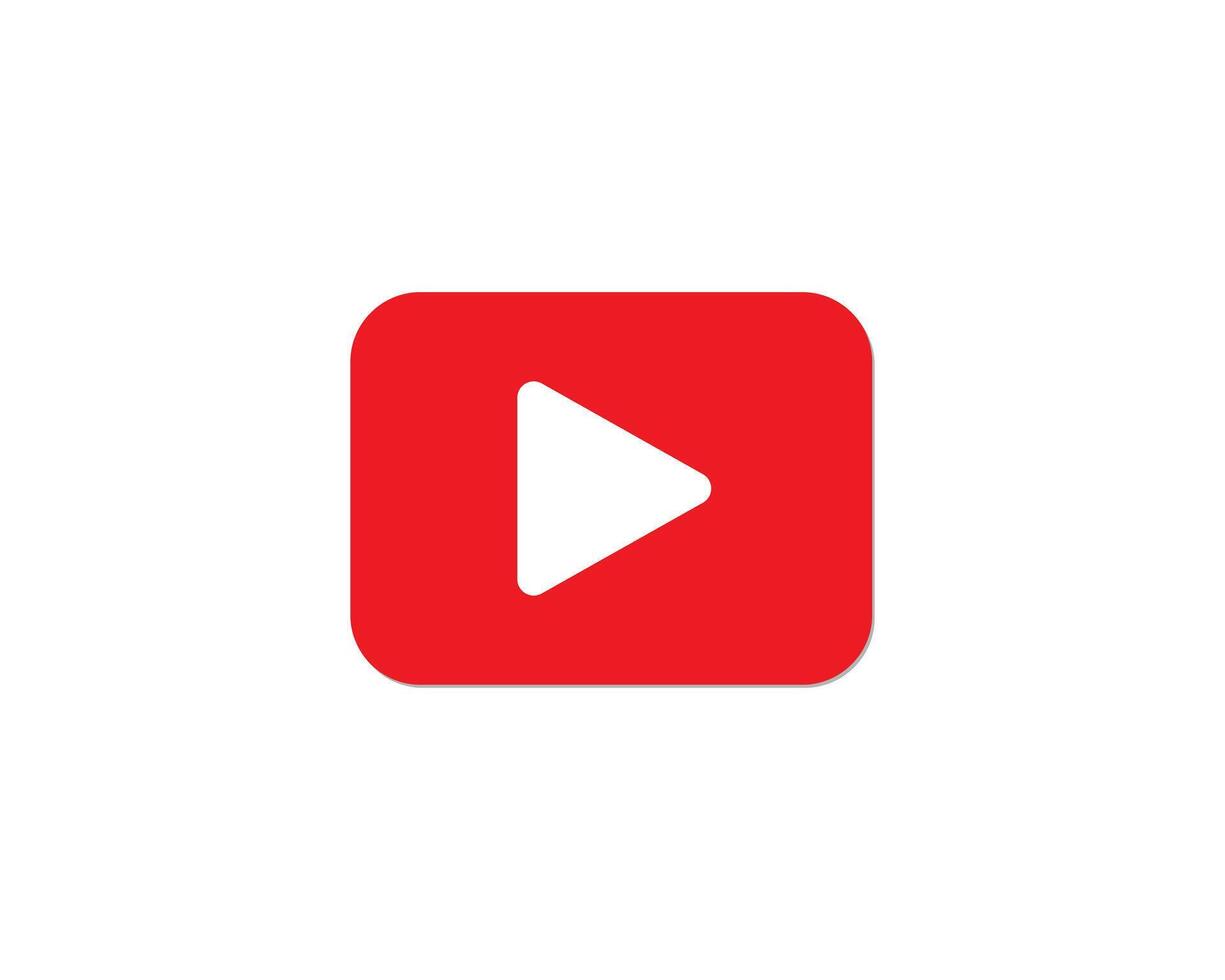 Play button icon, red rectangle with white triangle. Media player symbol. vector