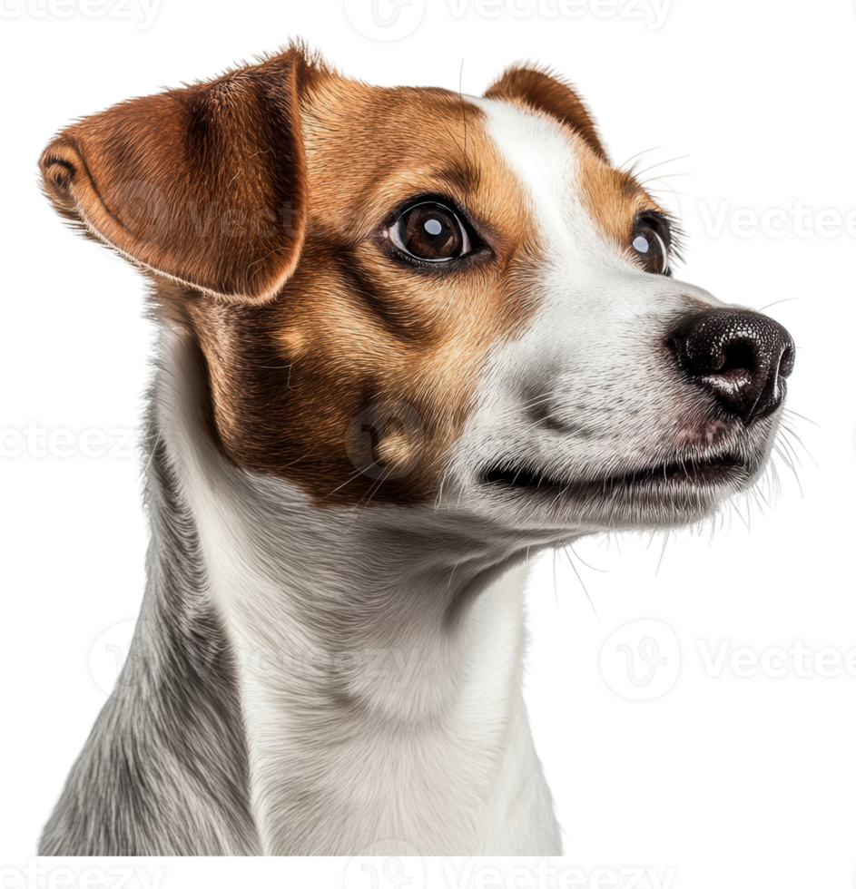 Happy dog looking confidently towards the side png