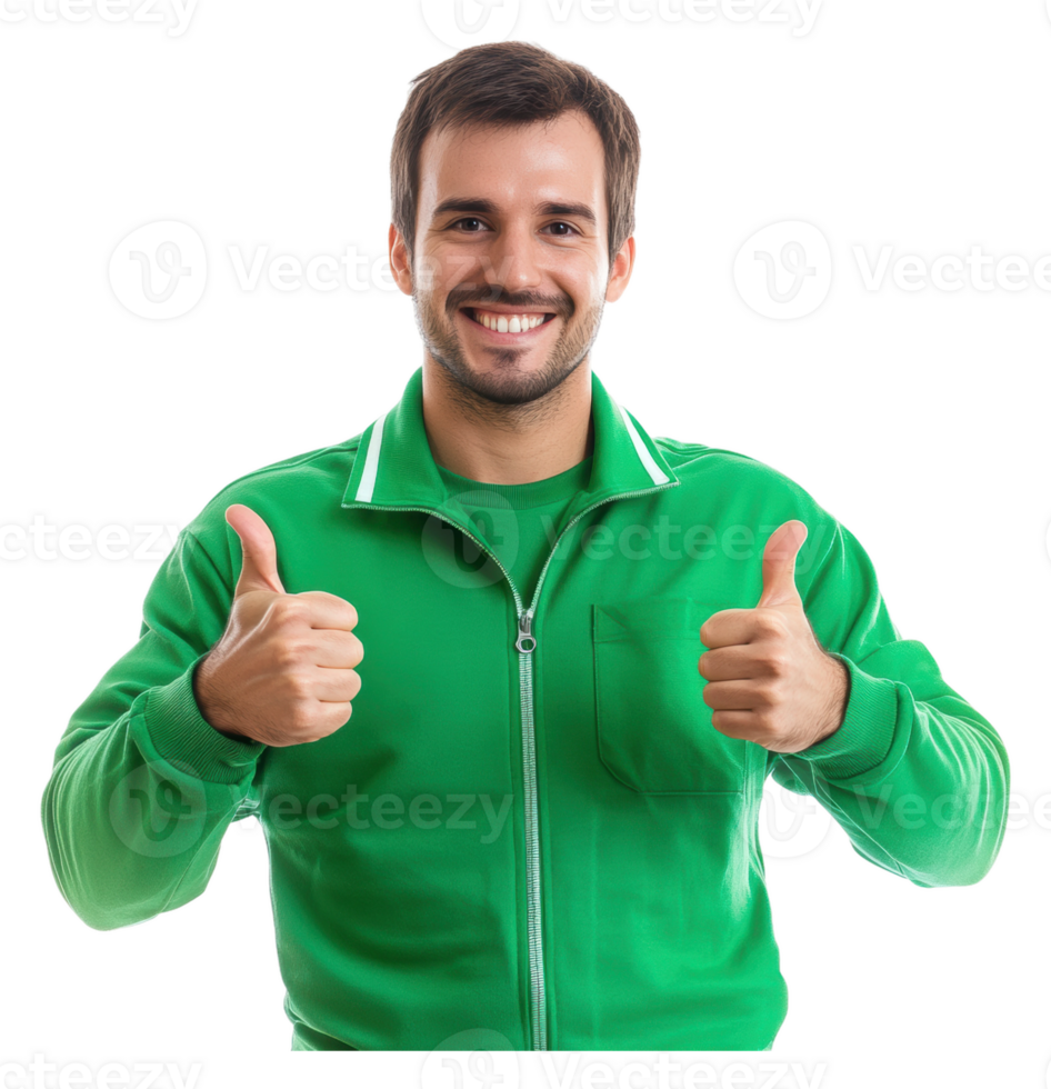 Man in green jacket giving thumbs up with a smile png