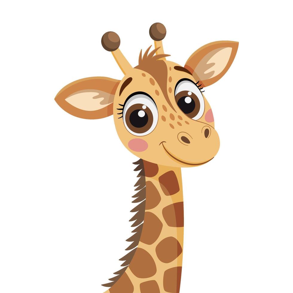 Cute giraffe funny animal. Hand drawn, trendy flat style isolated adorable animal. Funny Giraffe portrait. Animals of the African Savannah, Safari camelopard. illustration vector