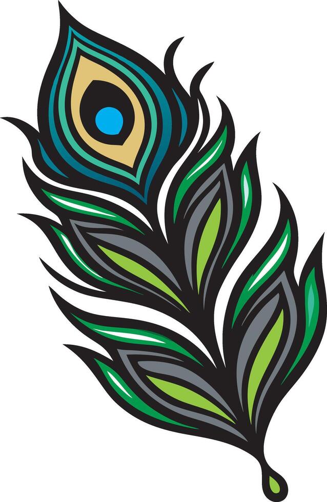 a peacock feather with green, blue and black colors vector