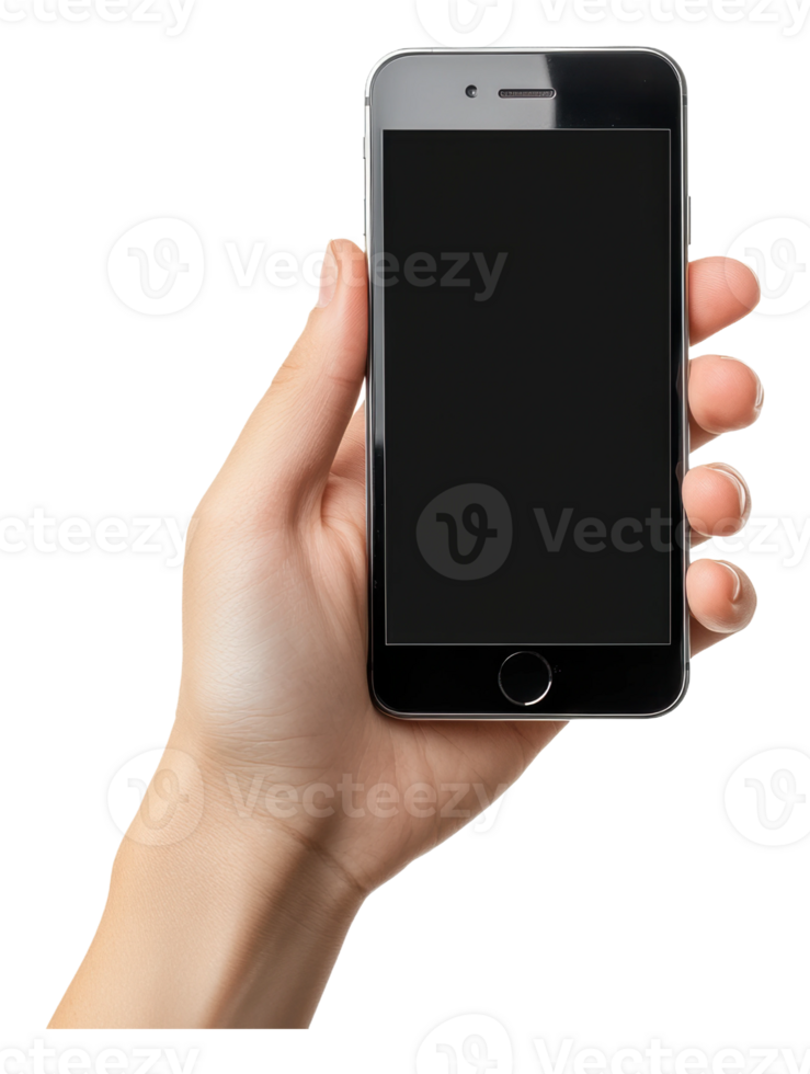 A person holding a smartphone in their hand png