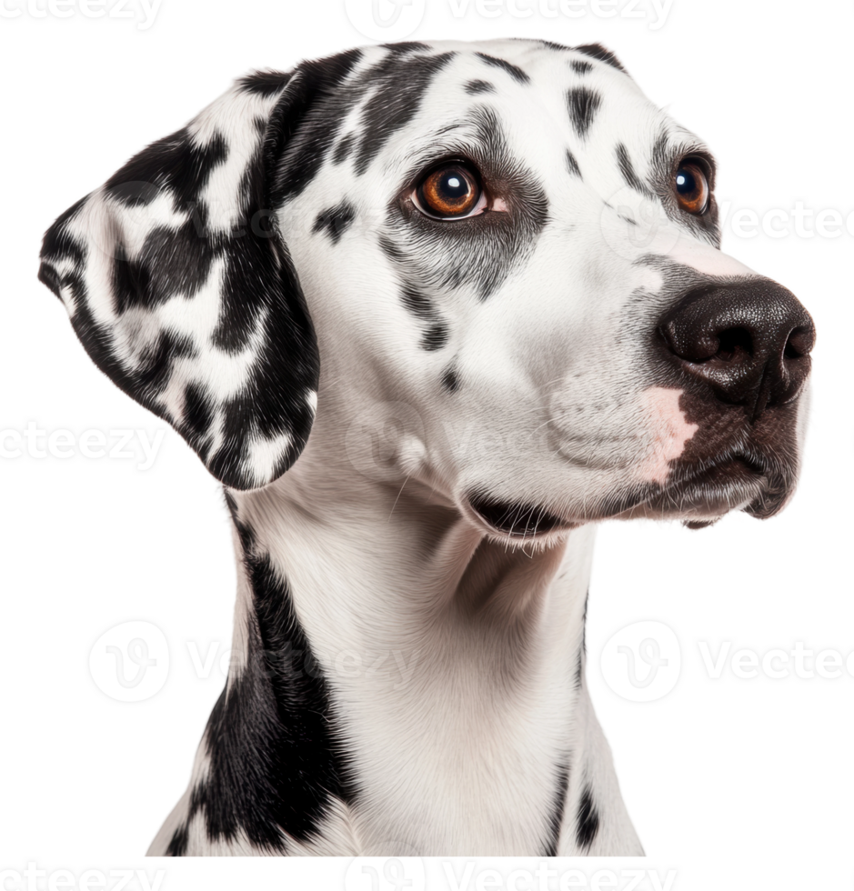 A close-up view of a Dalmatian dog in bright light png