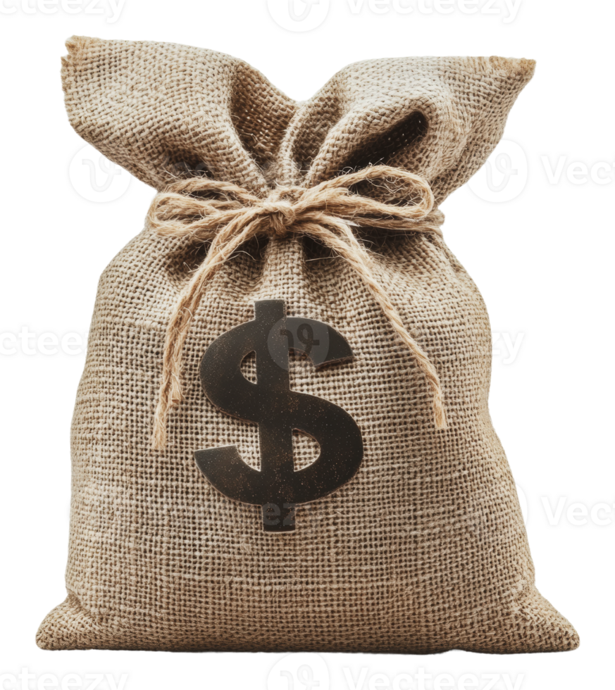 Burlap sack of money on plain background png