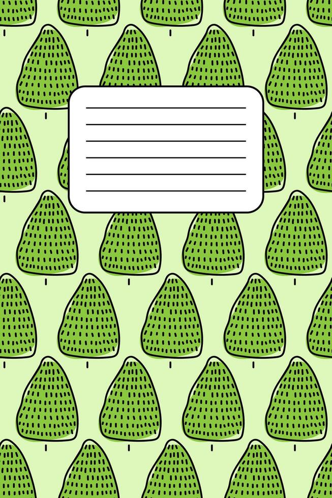 Bright green patterned background with trees and a blank space for notes or messages vector