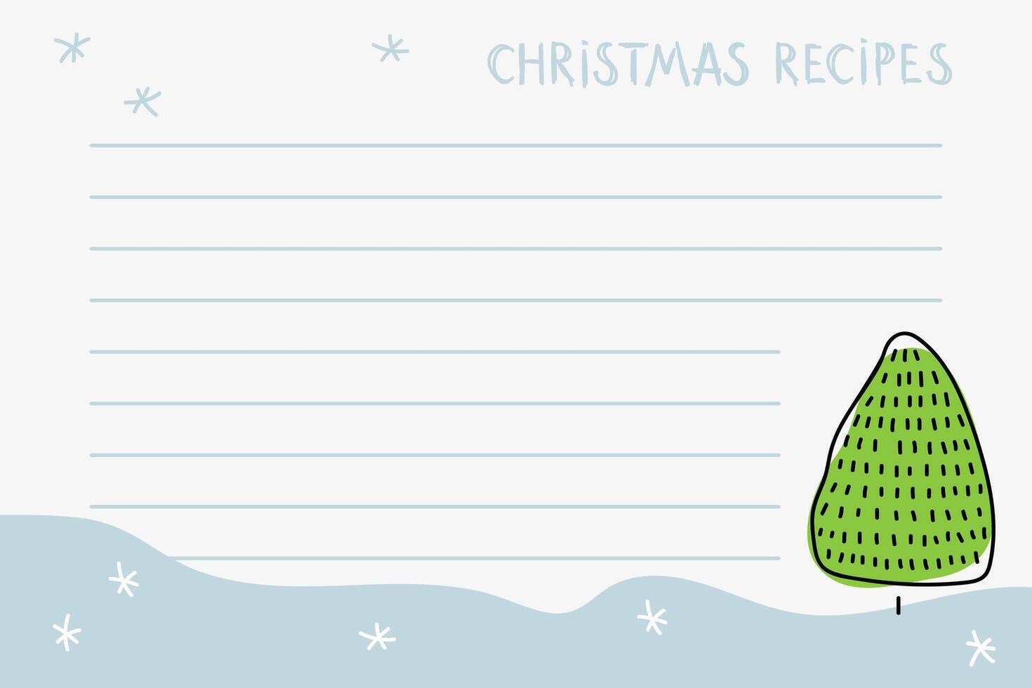Christmas recipe card featuring decorative tree and snowflakes on a blank background vector